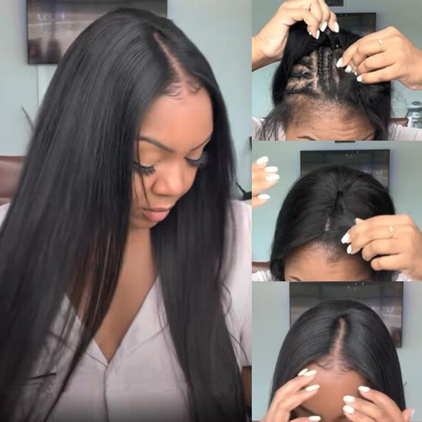 Seegethair 250% Density Straight Human Hair Wigs With Elastic Drawstring Natural Glueless V Part Wig Thin Part Human Hair Wig