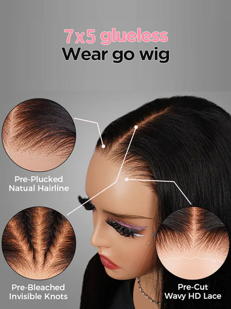 Flash Sale | Pre-bleached 7x5 Pre-cut Pre-plucked Water Wave Hair Wear Go Glueless Wig
