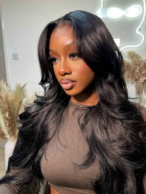 Pre-Everything Layered Cut Body Wave Black Natural Fluffy Wear Go Wig