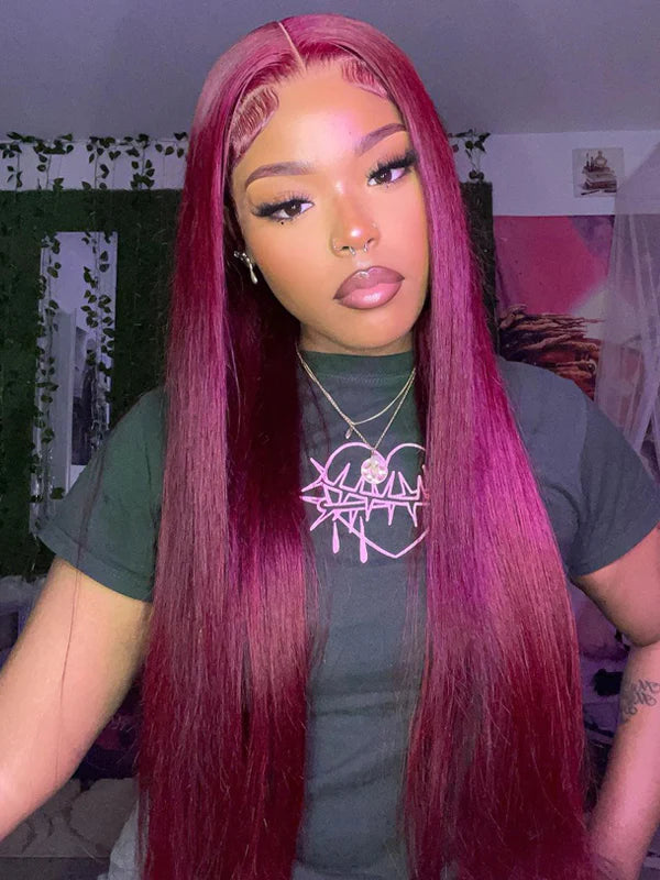 Simidola 99J Color 7x5 Lace Straight Hair Wear Go Glueless Wig Pre Plucked Natural Hairline