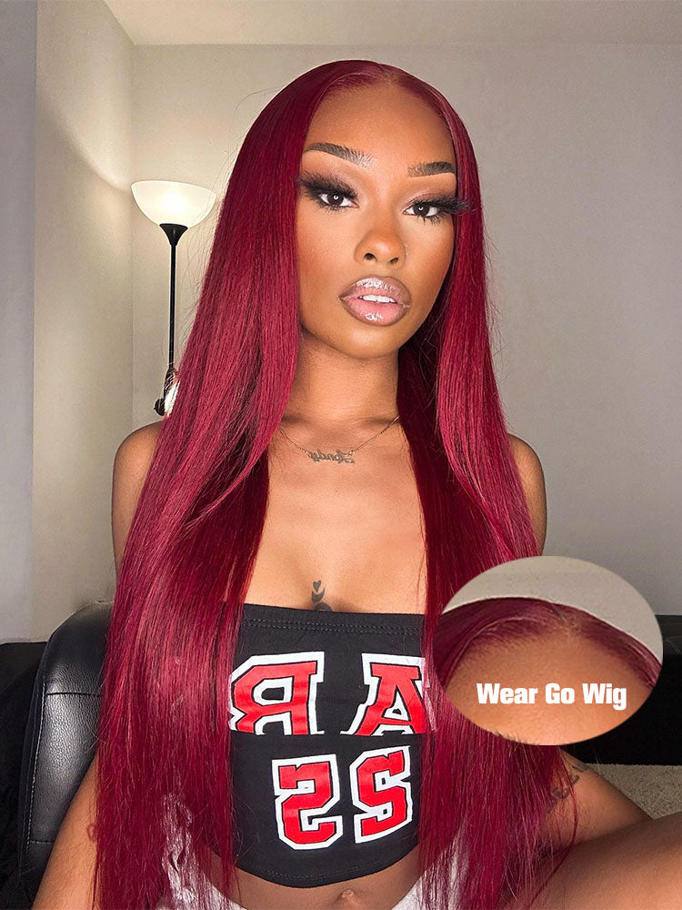 Simidola 99J Color 7x5 Lace Straight Hair Wear Go Glueless Wig Pre Plucked Natural Hairline