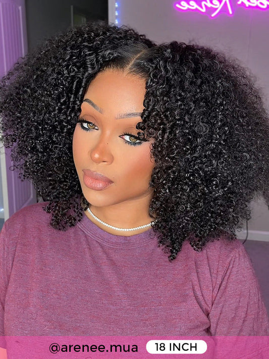 Simidola Pre-bleached 7x5 Pre-cut Pre-plucked Afro Curly Hair Glueless Wear Go Bob Wig With Drawstring