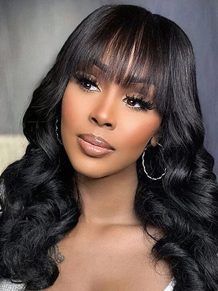 Simidola Glueless Body Wave No Lace Wig with Bangs