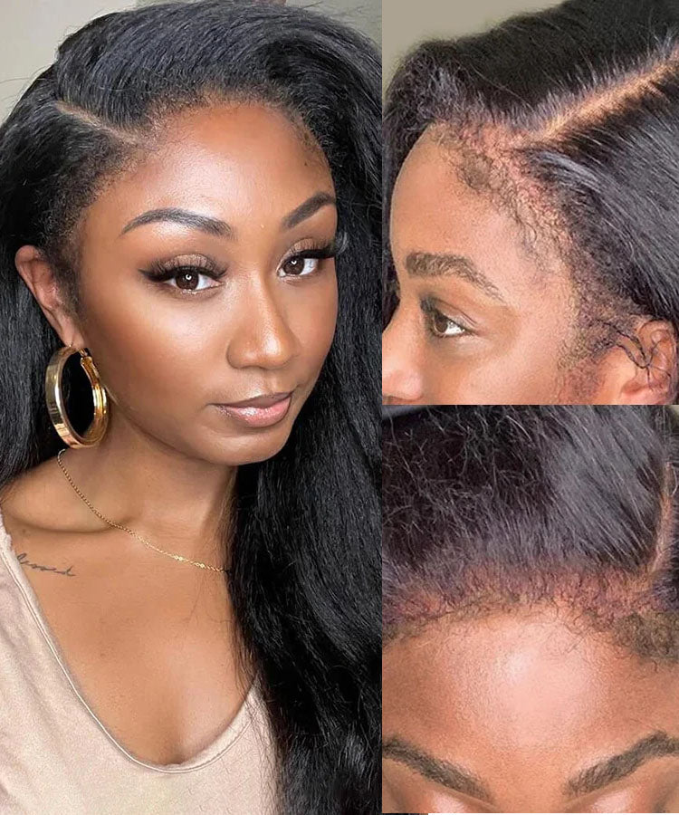 Simidola 4C Edges 13x6 | Type 4C Kinky Edges Human Hair Wigs Kinky Straight 13x6 Lace Frontal Wig With Realistic Hairline