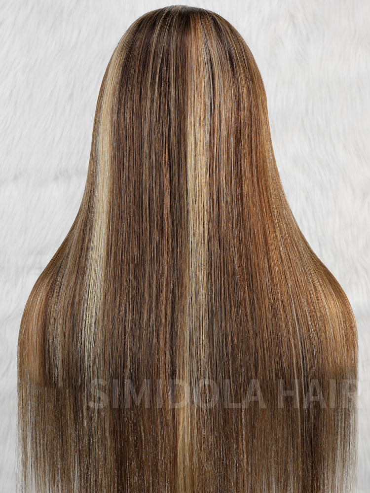 Simidola Highlight Brown Color 7x5 Lace Straight Hair Wear Go Glueless Wig Pre Plucked Natural Hairline