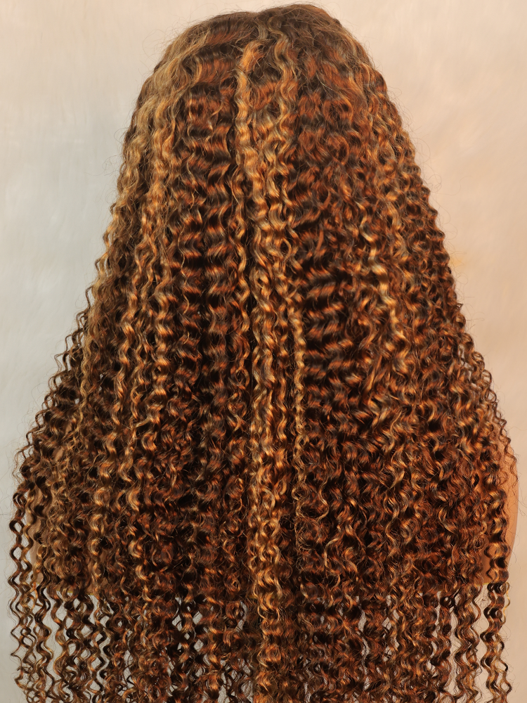 Simidola Highlight Brown Color 7x5 Lace Kinky Curly Wear Go Glueless Wig Pre Plucked Natural Hairline
