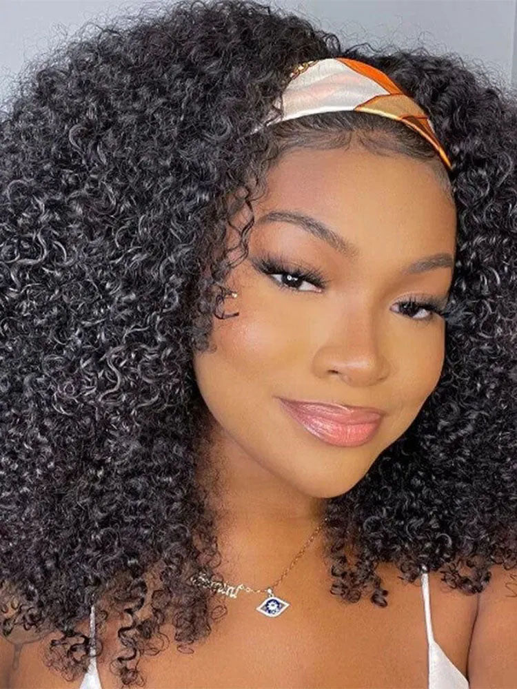 Simidola Glueless Kinky Curly 3 In 1 Half Wig Drawstring Band Wear Go Wig Invisible Hairline