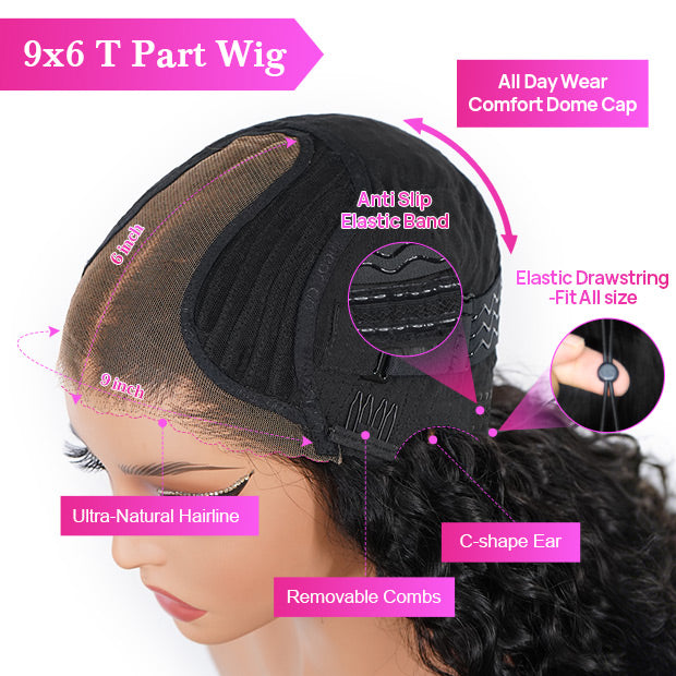 Layered Cut Yaki Straight Hair 9x6 T Part Lace Glueless Human Hair Wigs With Drawstring