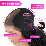 Water Wave 9x6 T Part Lace Human Hair Glueless Wigs With Drawstring Pre Cut Lace Natural Hairline