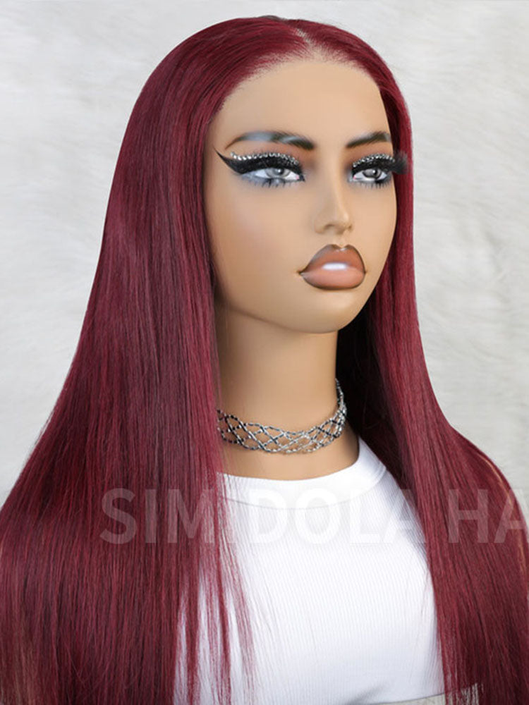 Simidola 99J Color 7x5 Lace Straight Hair Wear Go Glueless Wig Pre Plucked Natural Hairline
