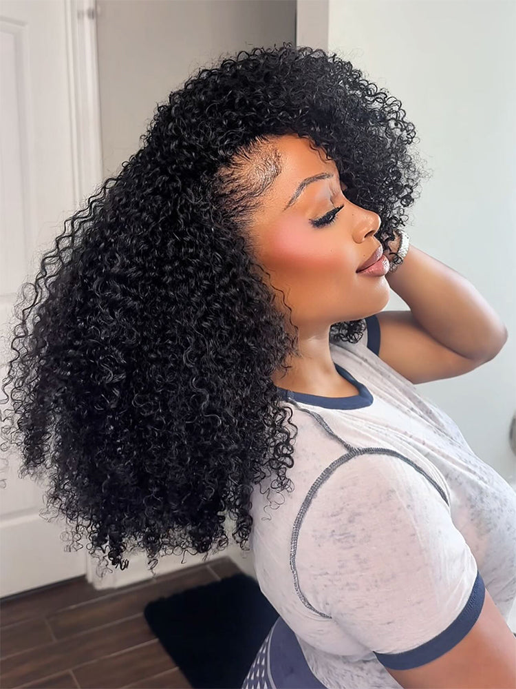 Buy 1 Get 1 Free | Glueless Afro Curly 3 In 1 Half Wig & Free 12 Inch Wear & Go Glueless Highlight Color 7x5 Kinky Curly Hair Wig