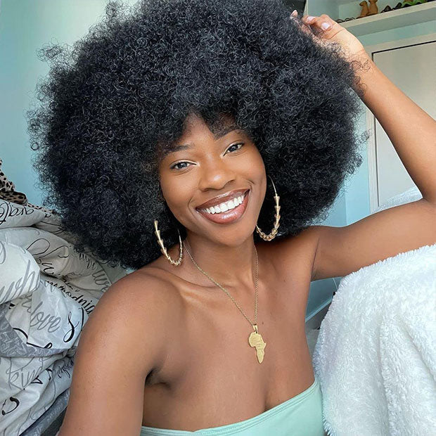 Seegethair 70s Bouncy Curly Wigs Afro Curly Wig With Bangs Short Bobcut Fluffy Human Hair Wigs Natural Blend