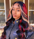 Simidola Black with Red & Blonde Highlights Body Wave Lace Front Wig