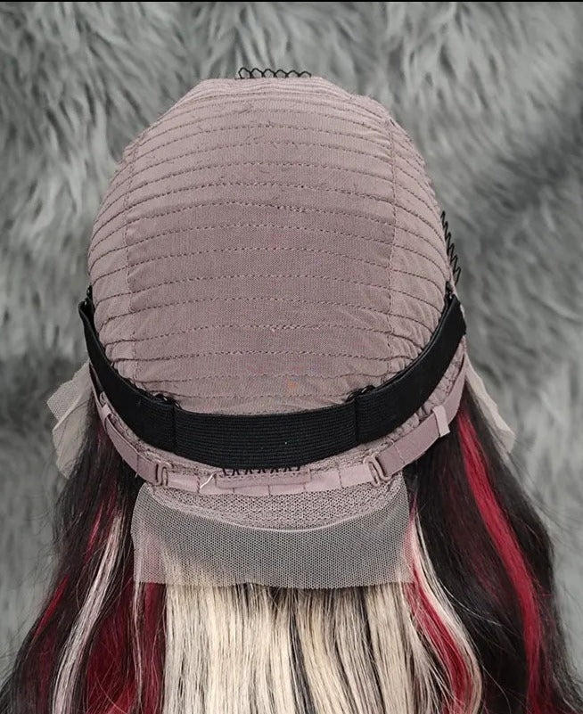 Simidola Black with Red & Blonde Highlights Body Wave Lace Front Wig