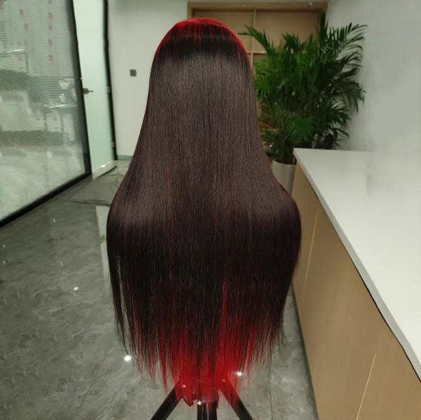 Simidola 4*4/13*4 Lace Demon Red & Black Two Tones Long Straight Human Hair Wig