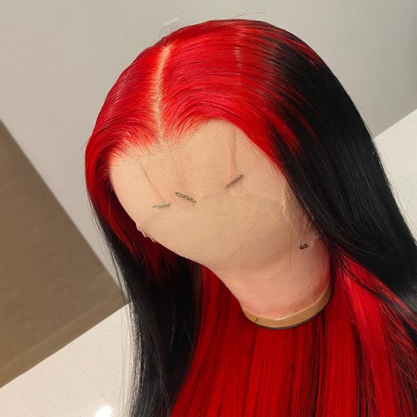 Simidola 4*4/13*4 Lace Demon Red & Black Two Tones Long Straight Human Hair Wig