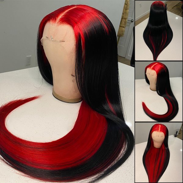 Simidola 4*4/13*4 Lace Demon Red & Black Two Tones Long Straight Human Hair Wig