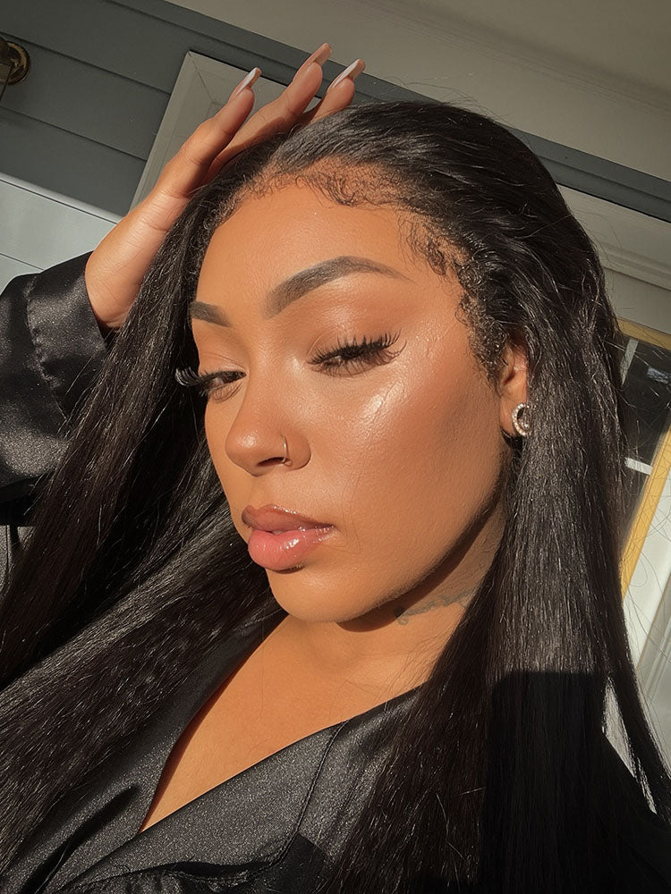 Limited Flash Sale |Type 4C Kinky Edges Human Hair Wigs Kinky Straight 13x4 Lace Frontal Wig With Realistic Hairline