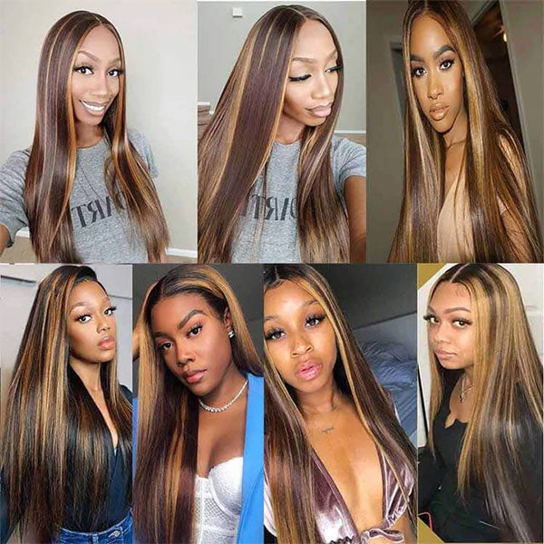 Seegethair Straight Hair Highlight Wig Wear Go Wigs Glueless 4x6 HD Lace Wigs 180% Density