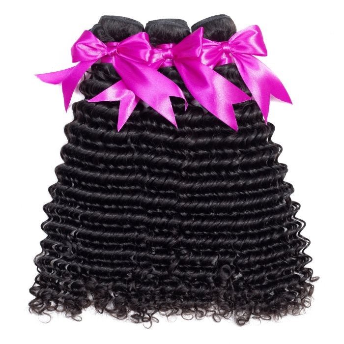 Simidola 3Pcs Deep Wave Bundles with 4x4 Closure 10A Grade 100% Human Virgin Hair