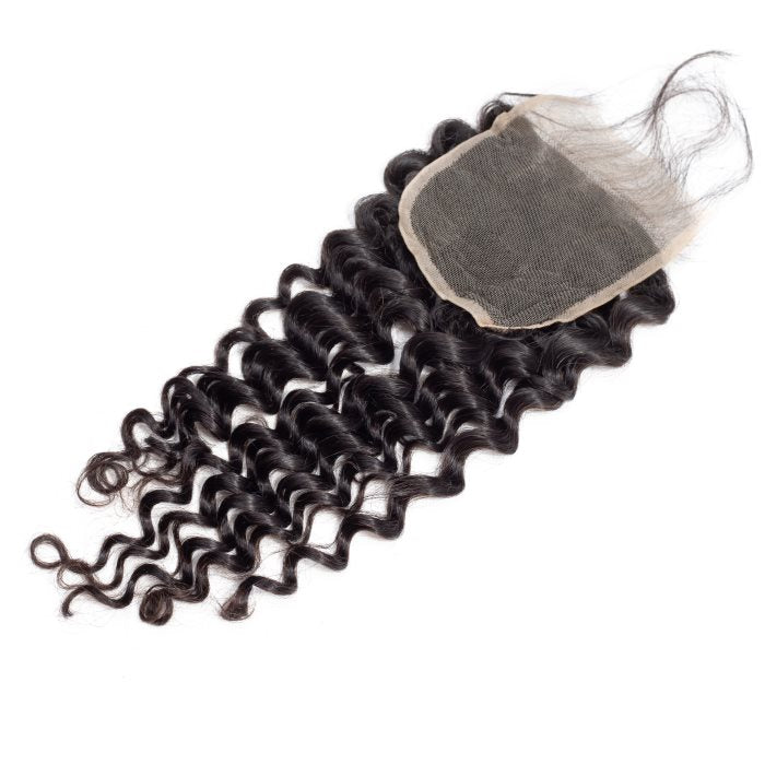 Simidola 3Pcs Deep Wave Bundles with 4x4 Closure 10A Grade 100% Human Virgin Hair
