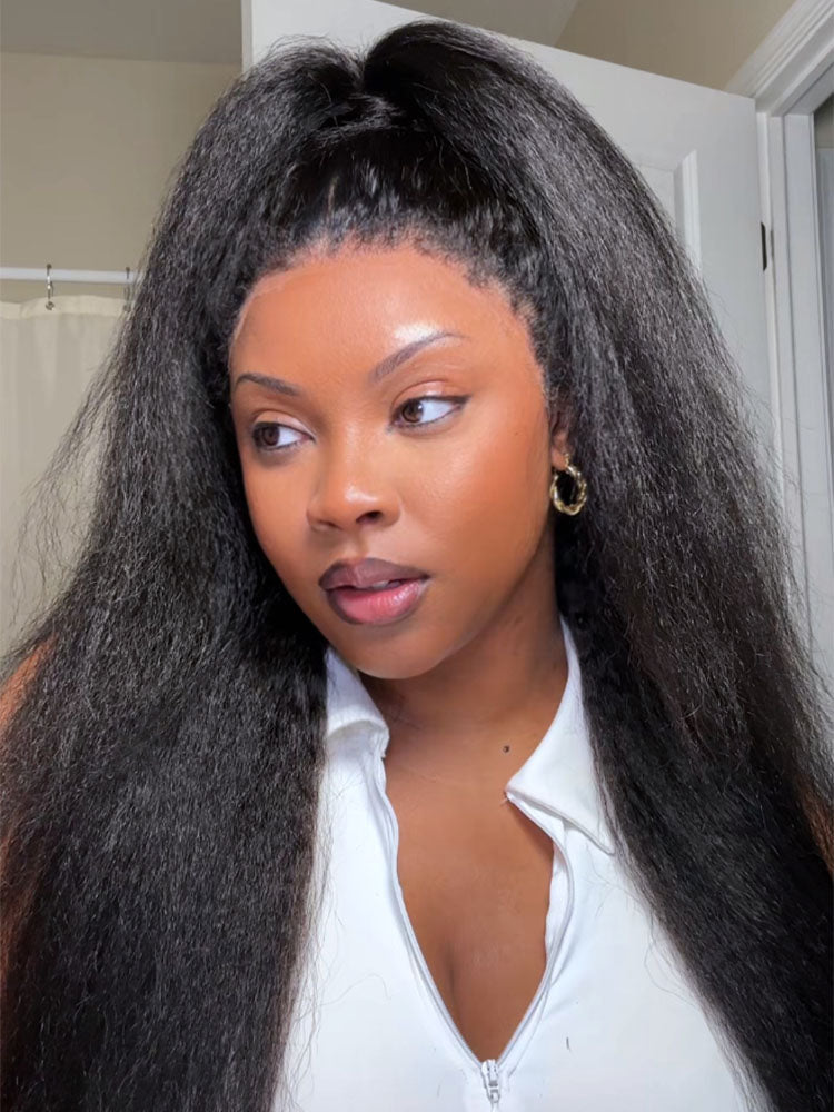 Simidola Pre-Bleached Knots Kinky Straight 13x4 13x6 HD Lace  Human Hair Wear Go Glueless Wig With Elastic Drawstring