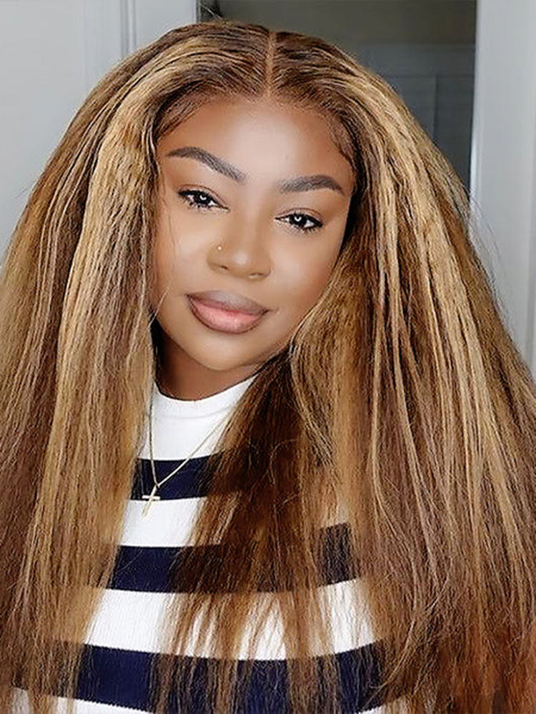 Simidola 4x4/13x4 Highlight Brown Kinky Straight Pre Plucked Wig