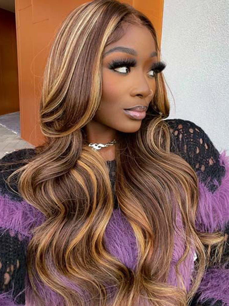 Simidola Highlight Brown Color 7x5 Lace Body Wave Wear Go Glueless Wig Pre Plucked Natural Hairline