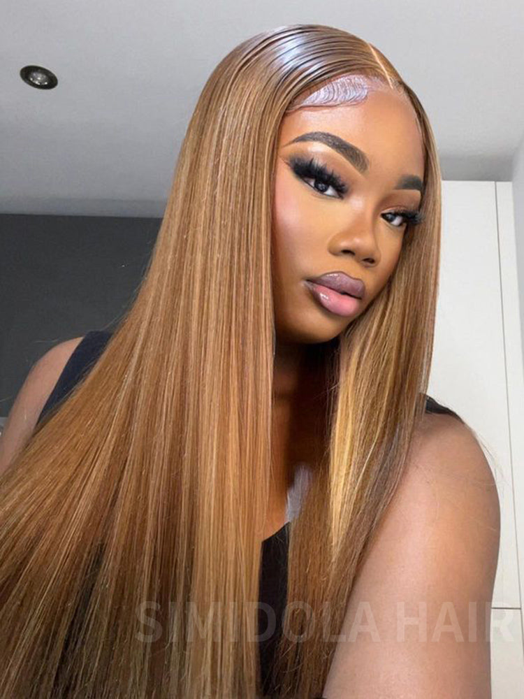 Simidola 4x4/13x4 Highlight Brown Straight Hair Lace Front Wig