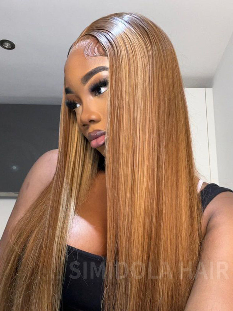 Simidola 4x4/13x4 Highlight Brown Straight Hair Lace Front Wig