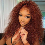 Seegethair Reddish Brown Kinky Curly Hair Glueless Wear Go Wigs Pre-cut Lace 4x6 Wig