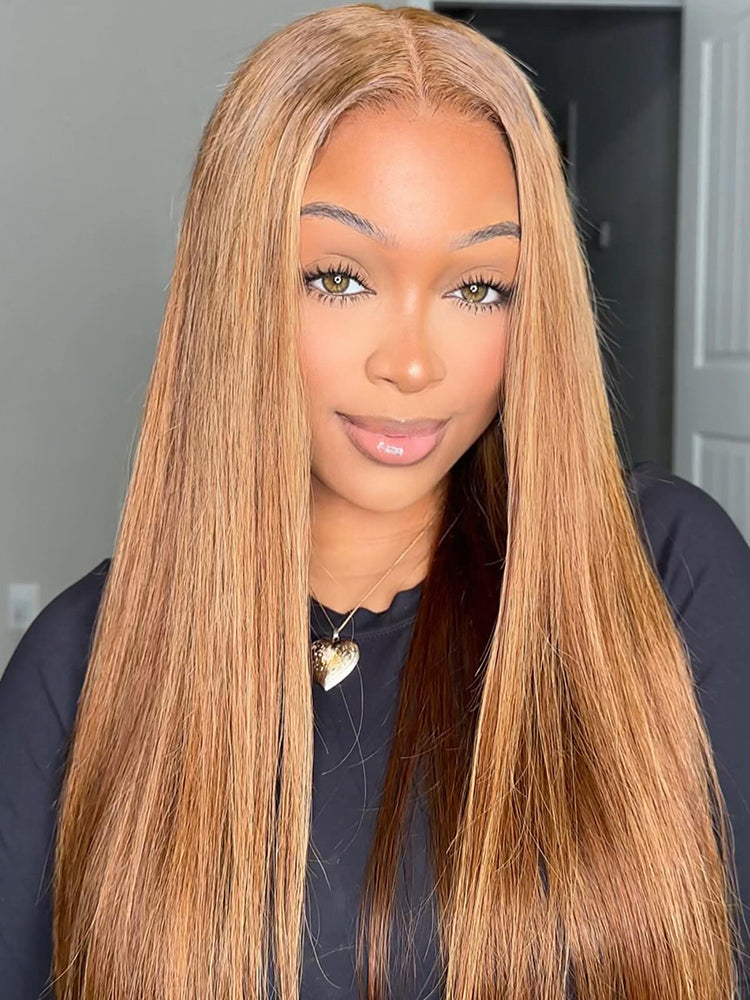 Simidola Highlight Brown Color 7x5 Lace Straight Hair Wear Go Glueless Wig Pre Plucked Natural Hairline