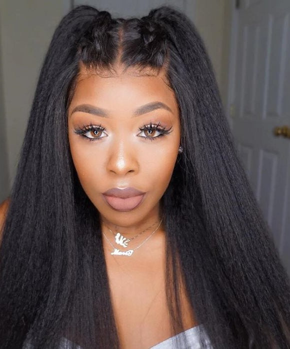 Simidola 360 Transparent Lace Kinky Straight 180 Density Frontal Wig