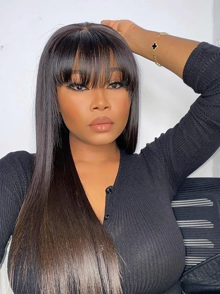 Simidola Gorgeous 4x4 Lace Glueless 200% Straight Hair Wig With Curtain Bangs