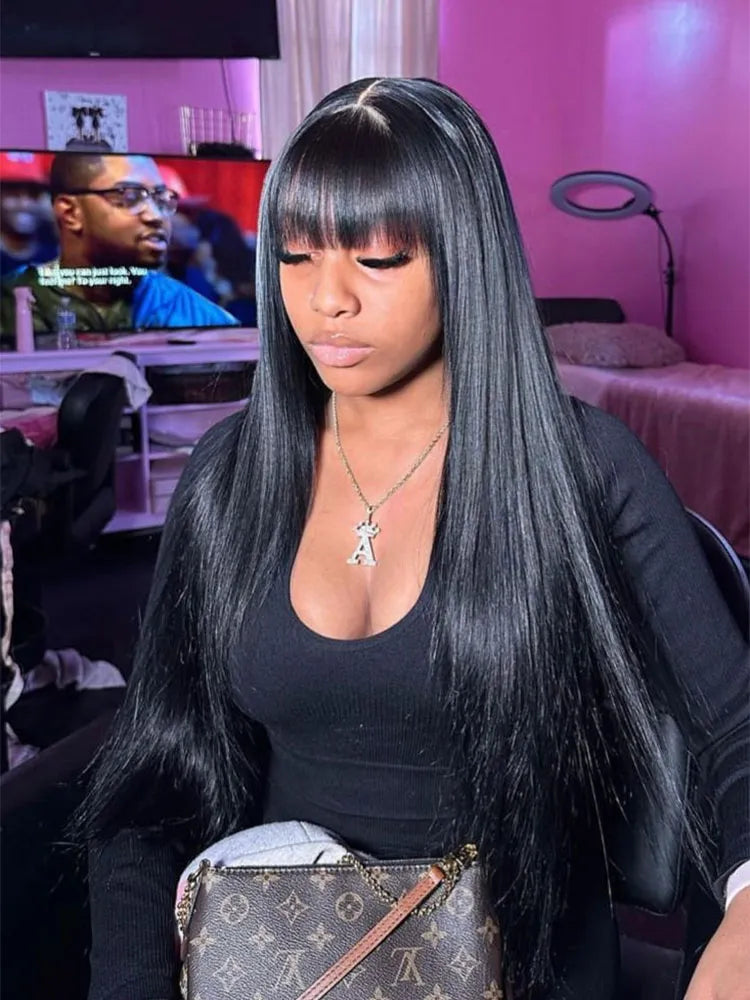 Simidola Gorgeous 4x4 Lace Glueless 200% Straight Hair Wig With Curtain Bangs