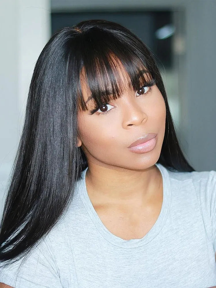 Simidola Gorgeous 4x4 Lace Glueless 200% Straight Hair Wig With Curtain Bangs