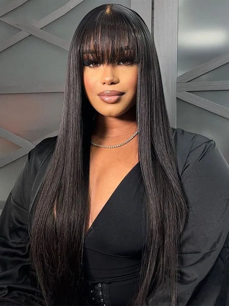 Simidola Gorgeous 4x4 Lace Glueless 200% Straight Hair Wig With Curtain Bangs