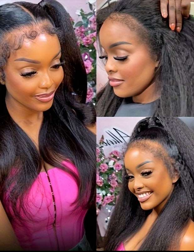 Simidola 4C Edges | Type 4C Kinky Edges Human Hair Wigs Kinky Straight 13x4 Lace Frontal Wig With Realistic Hairline