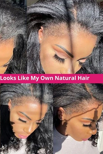 Simidola 4C Edges | Type 4C Kinky Edges Human Hair Wigs Kinky Straight 13x4 Lace Frontal Wig With Realistic Hairline