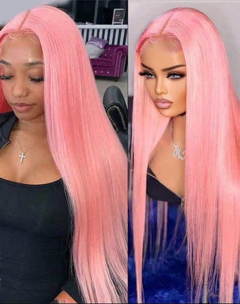 Simidola Light Pink Straight Hair Natural Pre-Plucked Lace Wig