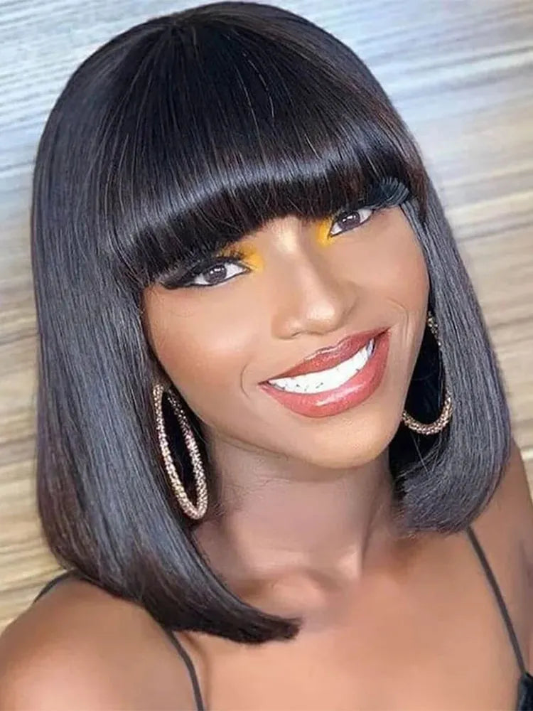 Simidola 4x4 Transparent Lace Straight Hair Bob Wig With Bangs