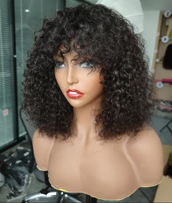 Simidola Glueless No Lace with Bangs Kinky Curly Bob Wig