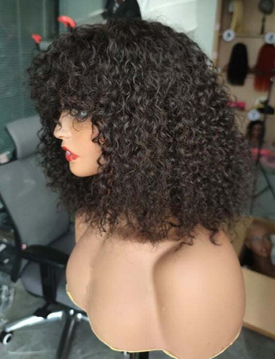 Simidola Glueless No Lace with Bangs Kinky Curly Bob Wig