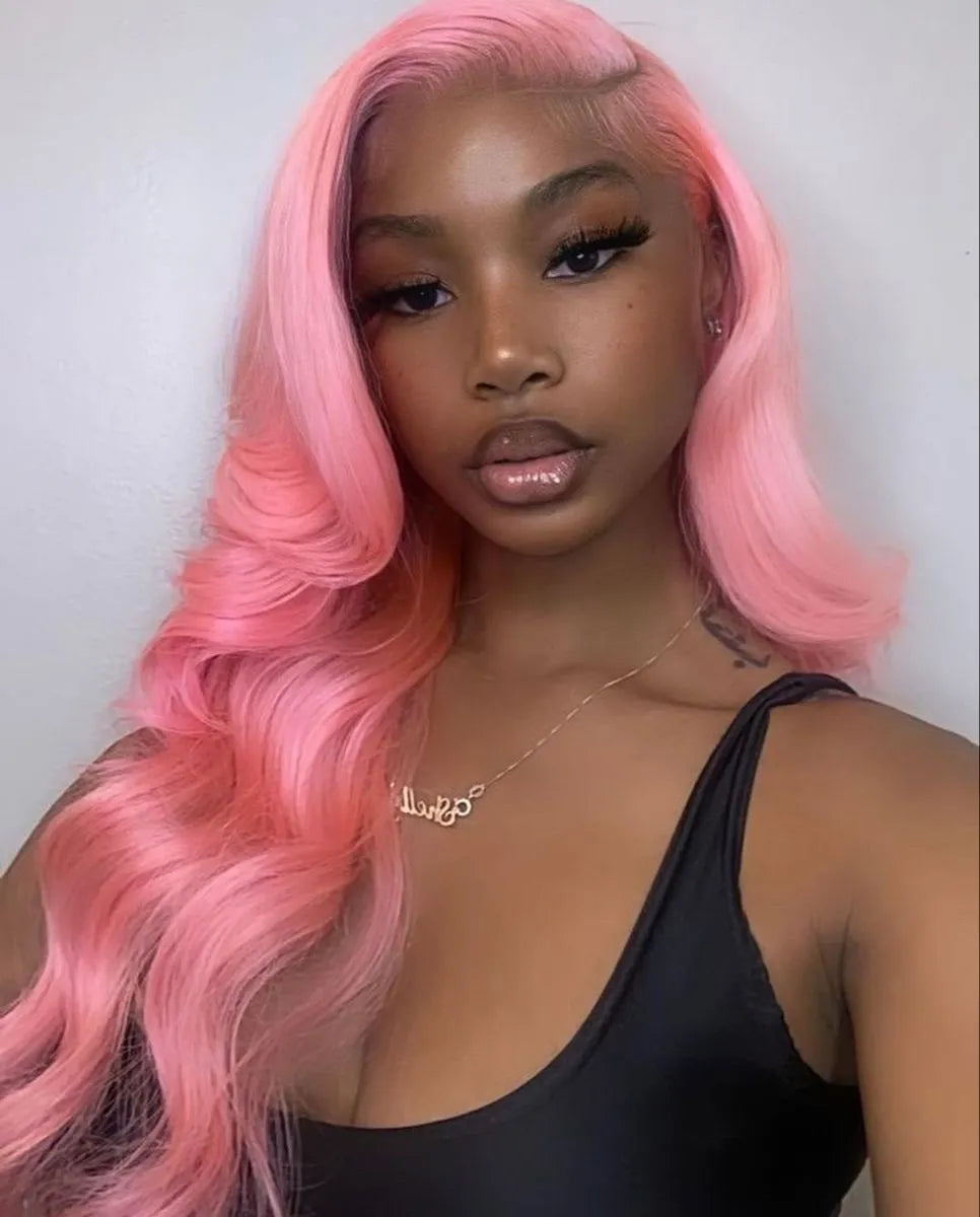 Simidola Light Pink Straight Hair Natural Pre-Plucked Lace Wig