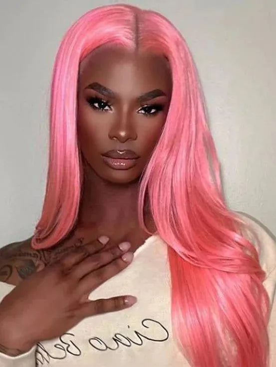 Simidola Light Pink Straight Hair Natural Pre-Plucked Lace Wig
