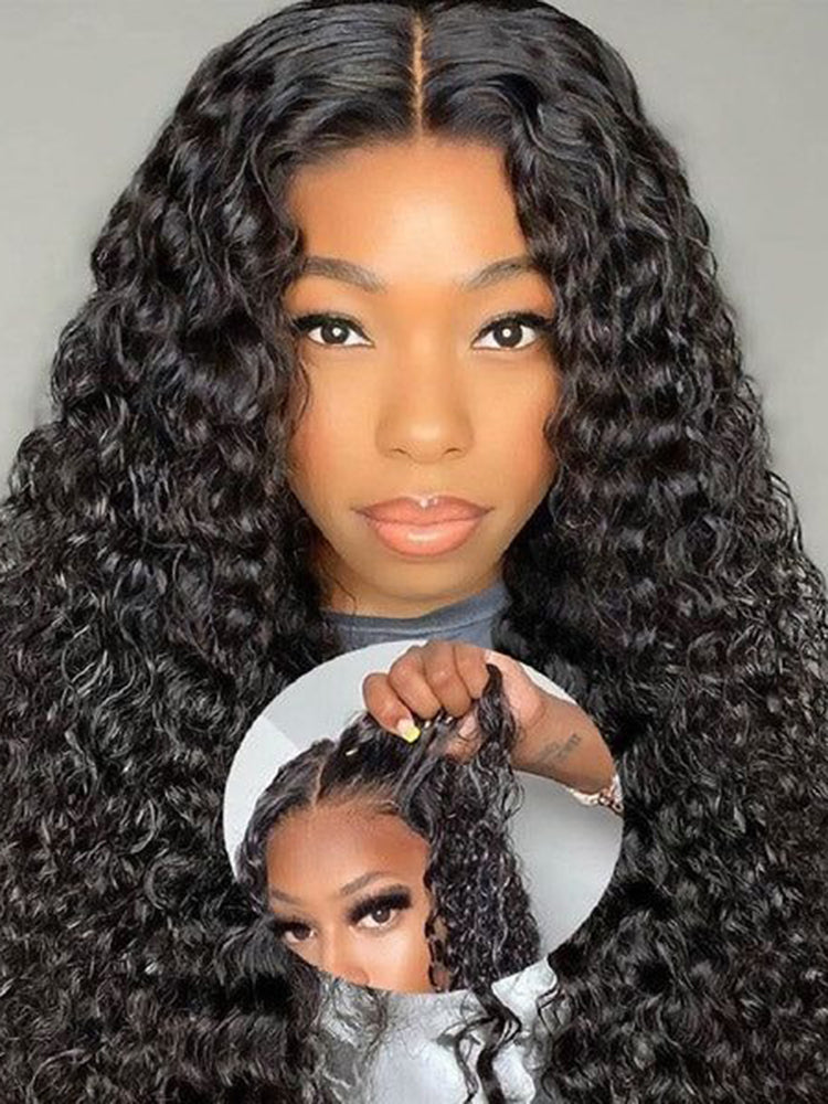Simidola Pre-bleached 7x5 Pre-cut Pre-plucked Deep Wave Hair Wear Go Glueless Wig With Drawstring