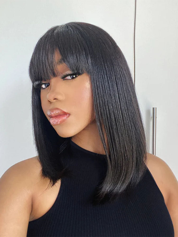Simidola 4x4 Transparent Lace Straight Hair Bob Wig With Bangs
