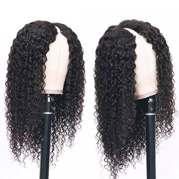 Seegethair Glueless Wigs V Part Wigs 250% Density Water Wave Wigs Thin Part Human Hair Wig With Drawstring