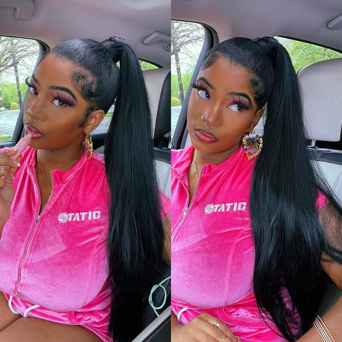 Simidola Wrap-around Magic Velcro Ponytail Extension Hair Straight Ponytail With Clip In 100% Human Hair