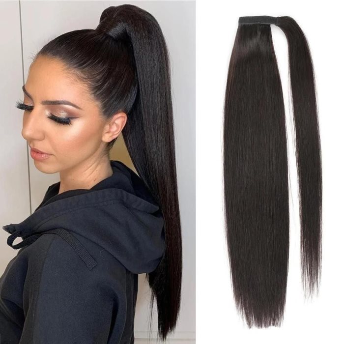 Simidola Wrap-around Magic Velcro Ponytail Extension Hair Straight Ponytail With Clip In 100% Human Hair